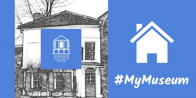 Illustration of the Windsor & Royal Borough Museum building with a logo in the center and text '#MyMuseum' on a blue background.