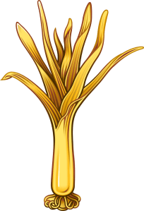 The emblem of the Welsh Guards featuring a stylized illustration of a golden leek with elongated leaves, commonly associated with Welsh heritage.